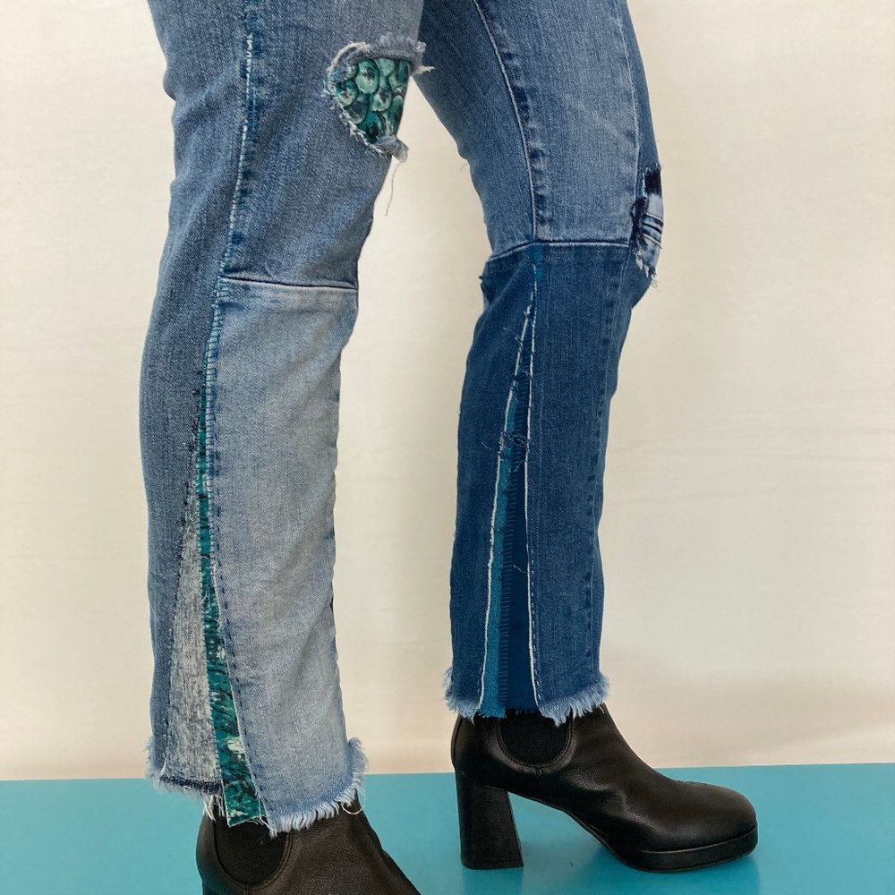 Custom Distressed Boro Sashiko Acid Faded Blue Jeans
